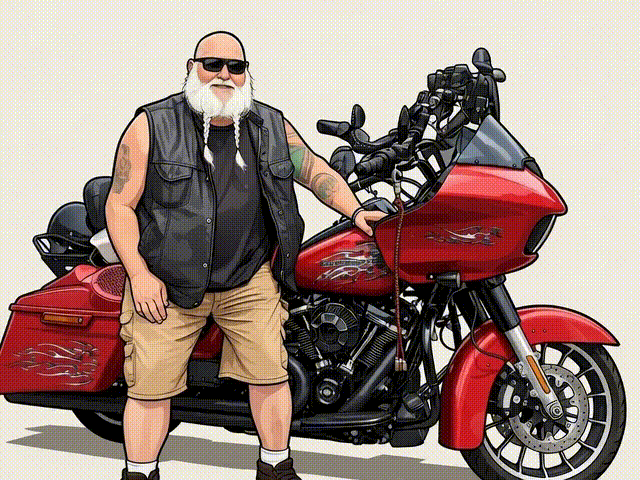 Illustration of Hobbs with his motorcycle